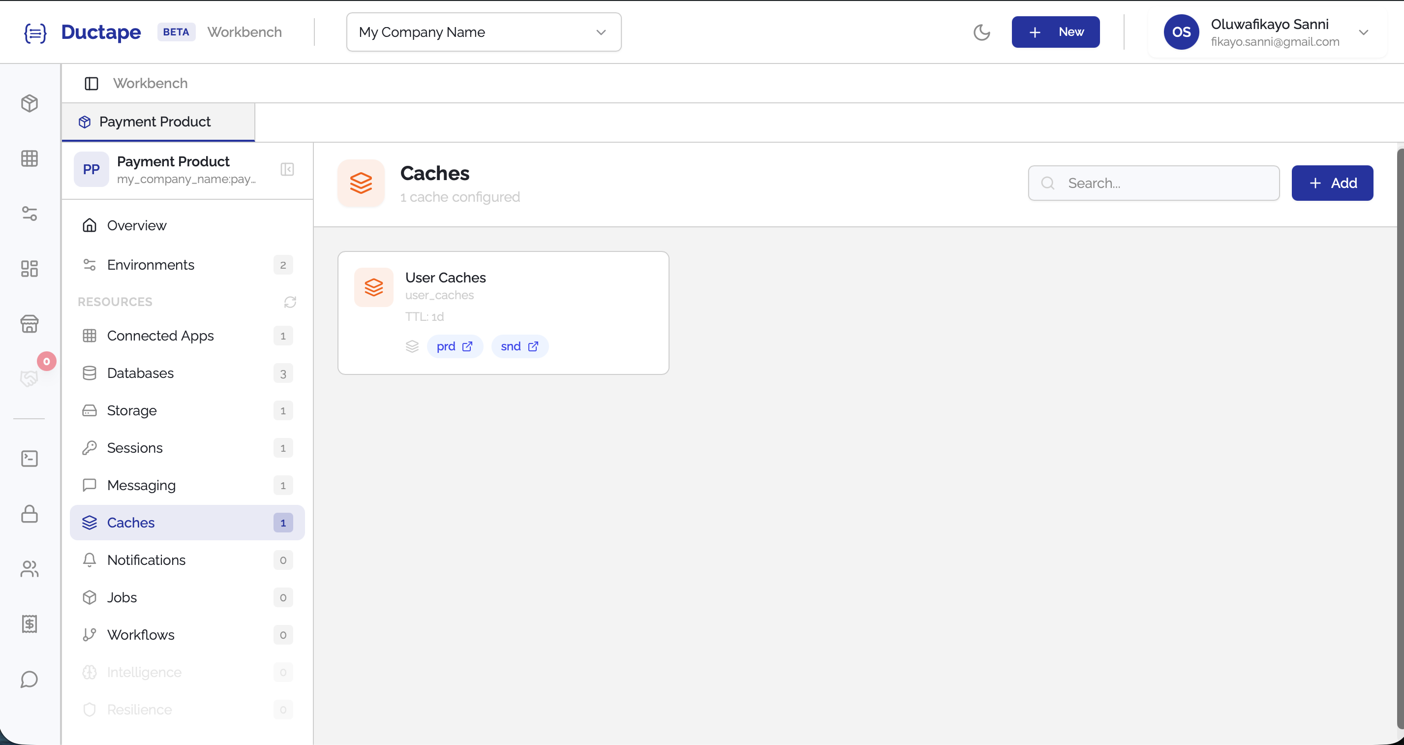 Caches list showing newly created cache configuration