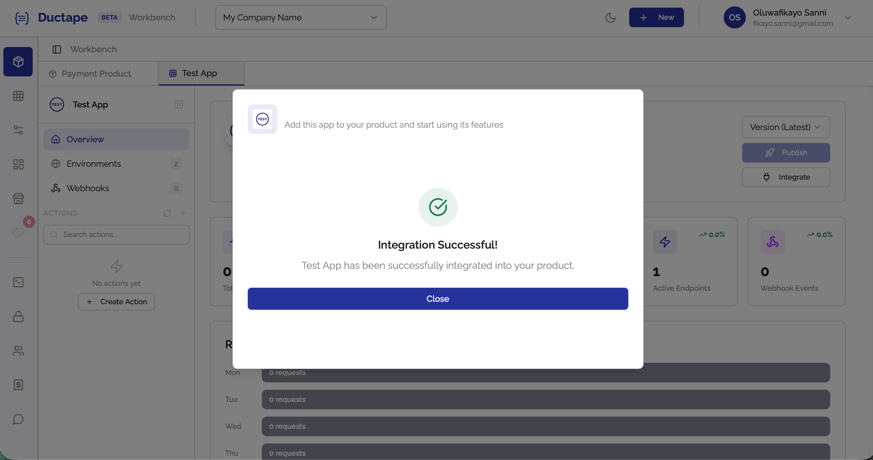 Connected apps list showing newly connected app