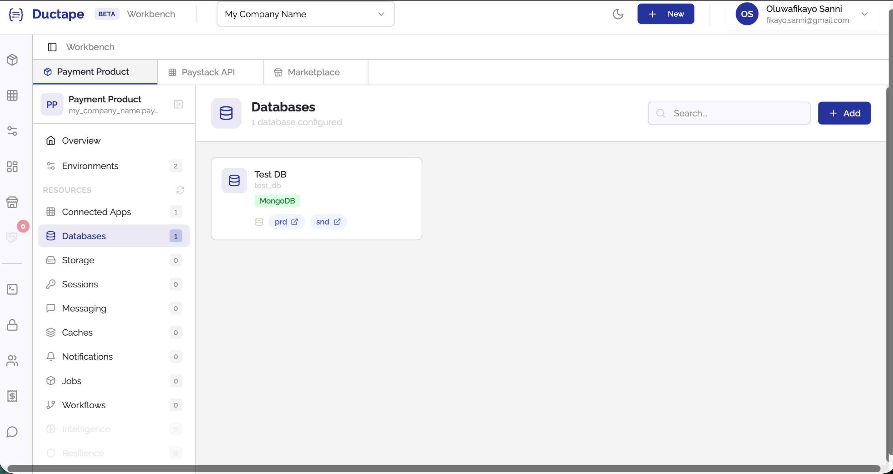 Product databases list showing newly added database