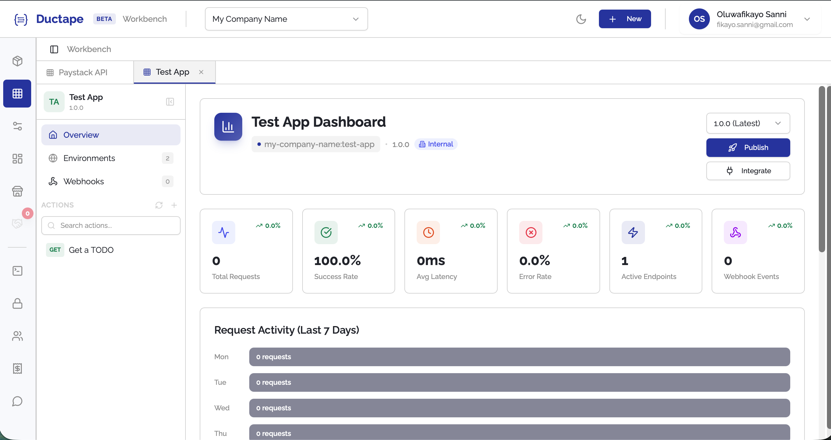 Actions list showing the newly created request