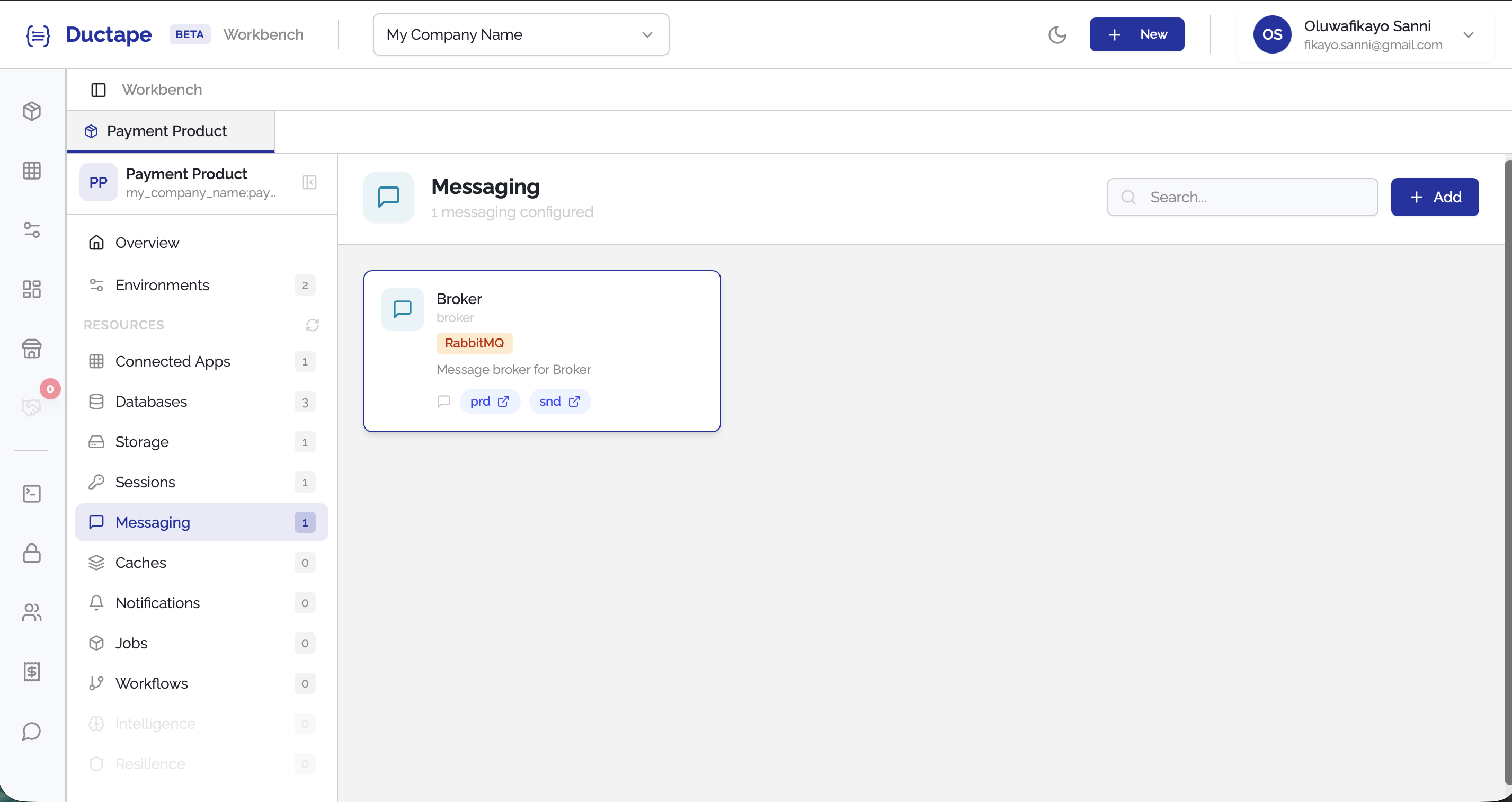 Messaging list showing newly added messaging configuration