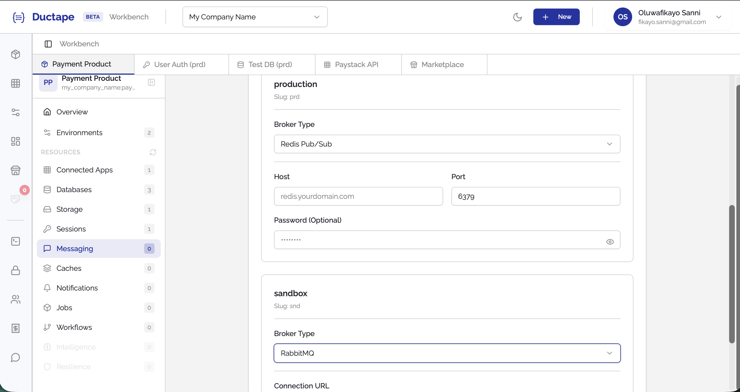 Messaging connection configuration fields