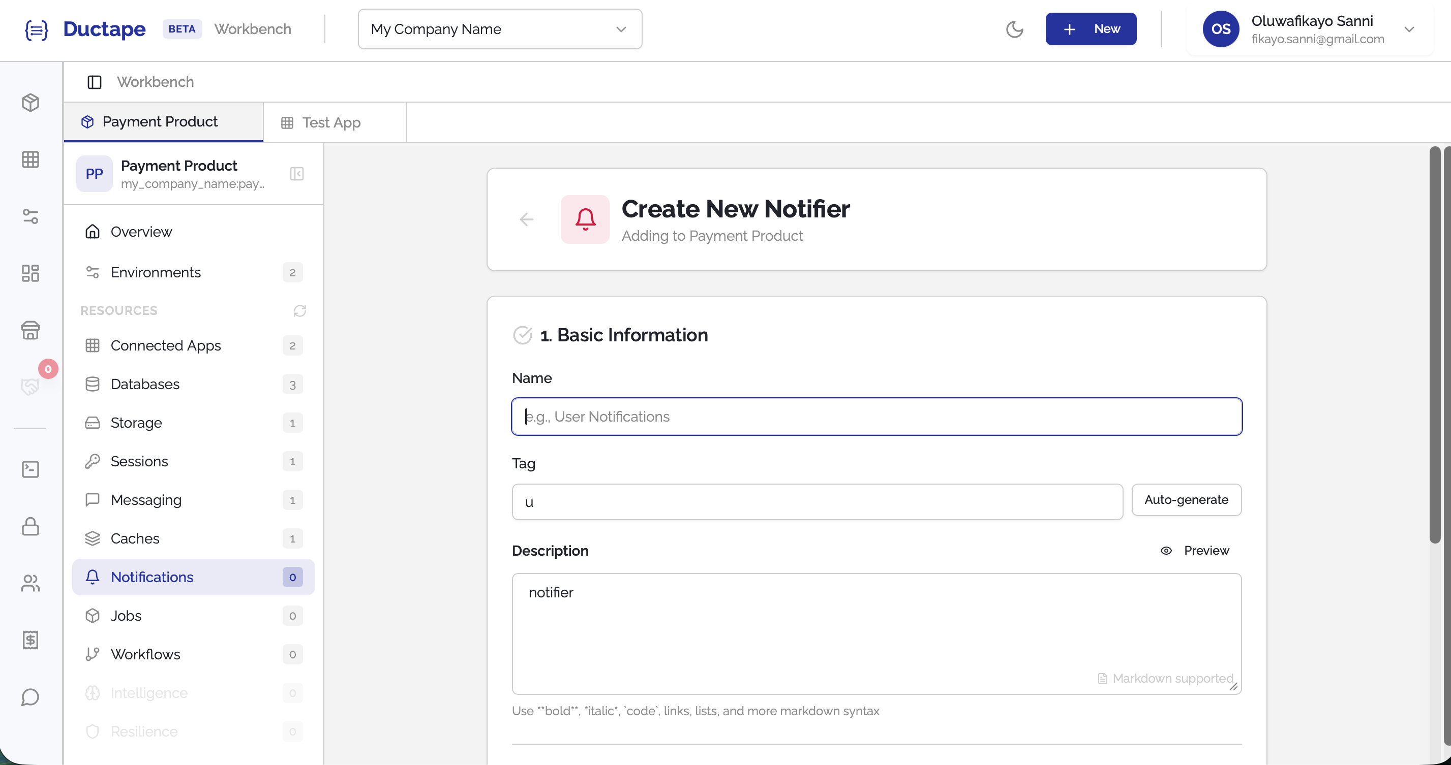 Add notification button on notifications page