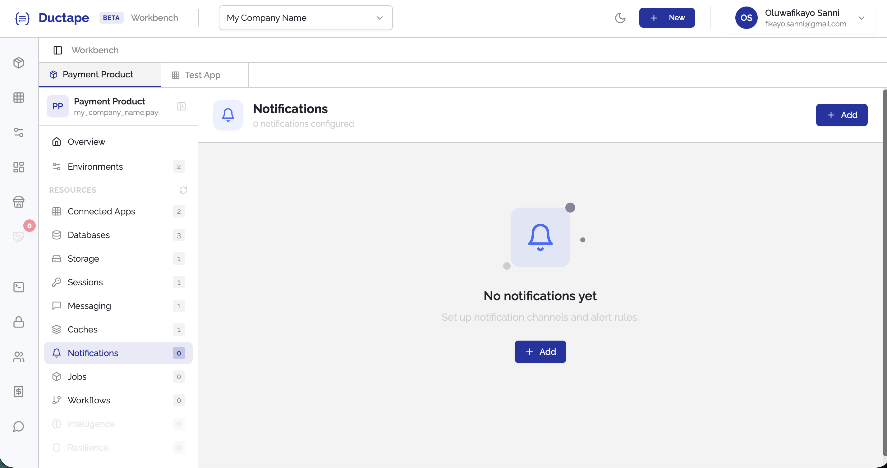 Product sidebar showing notifications under resources