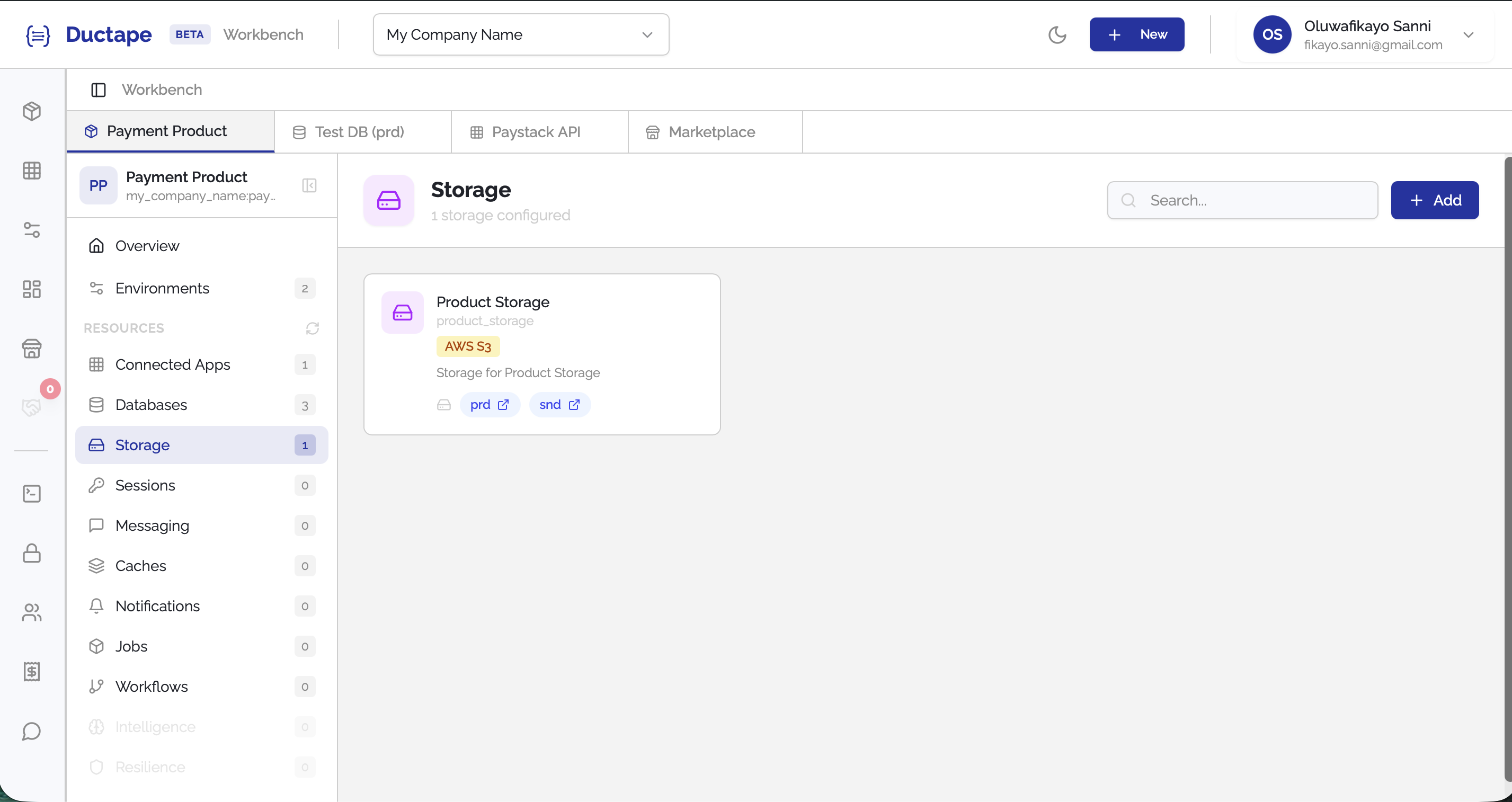 Storage list showing newly added storage configuration