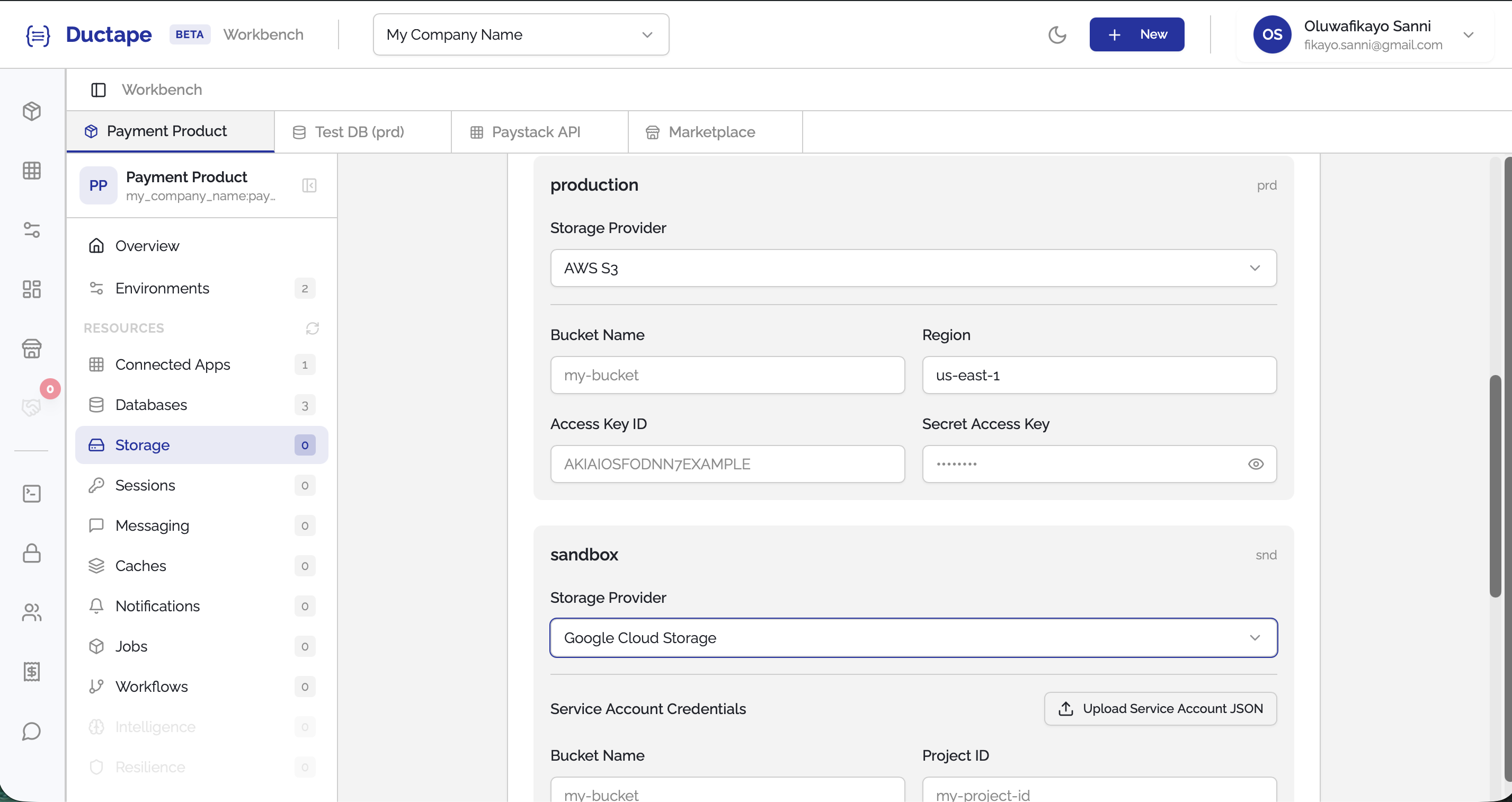 Storage provider configuration fields