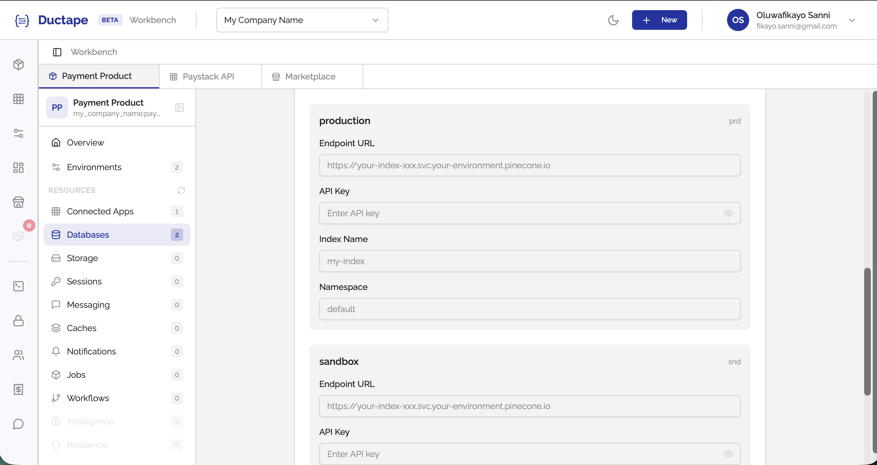 Graph database or vector store configuration form